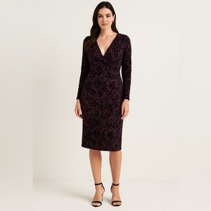 Tommy Hilfiger Women’s Puff Sleeve V-Neck Wrap Dress in Aubergine